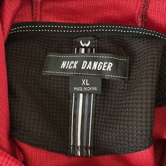 NICK Danger Men's XL Burgundy/ Black Flex Fit LS Hoodie Shirt - Picture 8 of 11